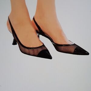 INC INTERNATIONAL CONCEPTS  WOMEN"S D'ORSAY BLACK MESH TEVY SLINGBACK PUMP